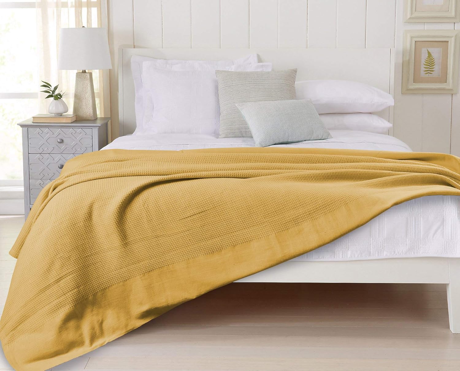 100% Cotton Waffle Weave Thermal Blanket Mustard - 150 x 200 cm