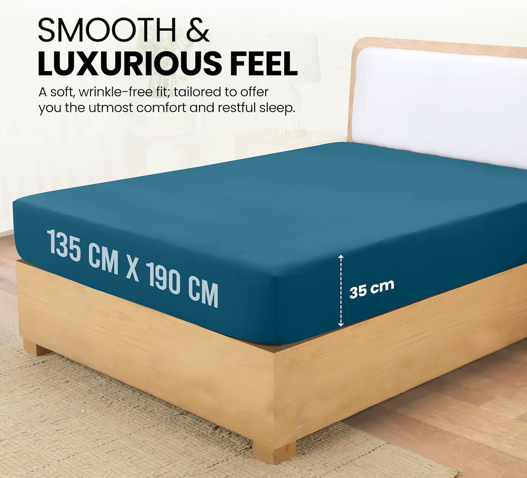 Fitted Sheet Double Denim Blue Soft Brushed Microfibre Fabric