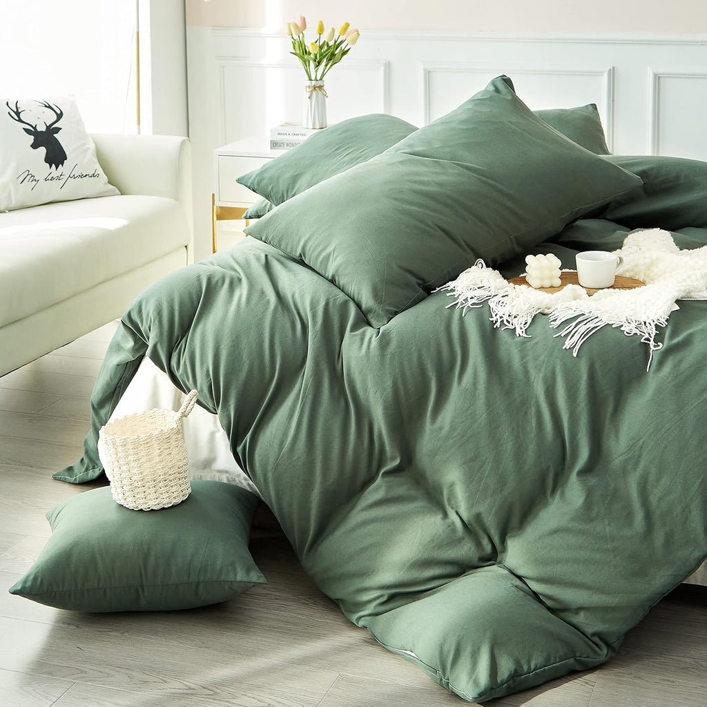 Double Duvet Cover Set Green 100% Cotton