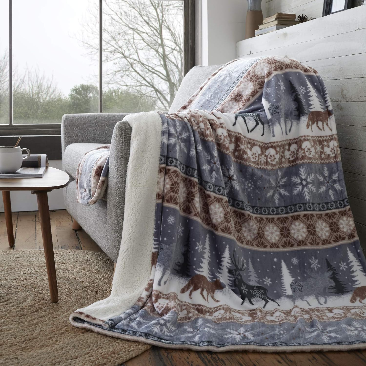 Taupe Large Faux Fur Sherpa Fleece Throw Blanket